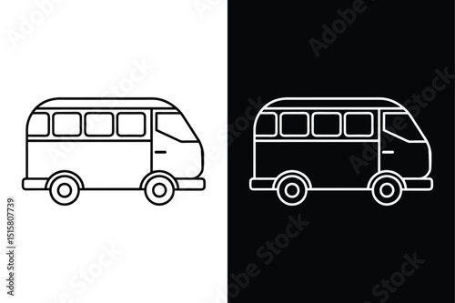 Editable Stroke Campervan Icon. Minimal Line Art Side View Design