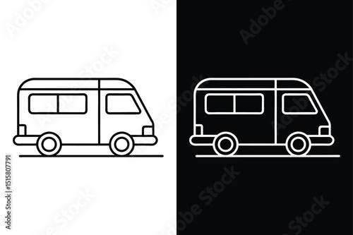 Black Campervan Linear Icon. Isolated Vector on White Background