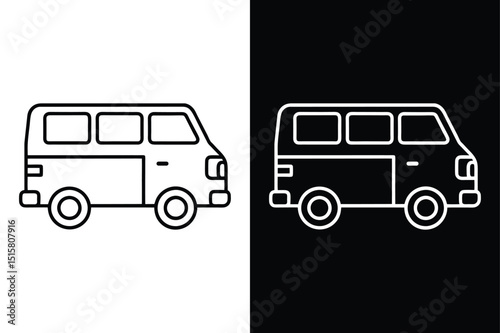 Motorhome Line Icon. Campervan Vector Illustration in Black and White