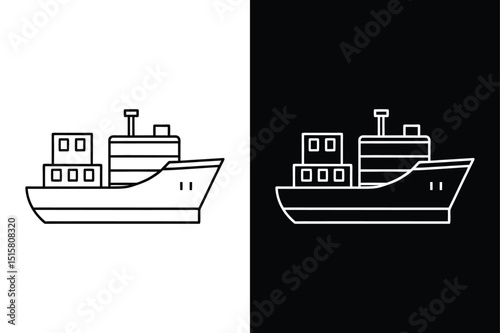 Cargo Ship Line Illustration. Marine Transport Icon in Minimal Style