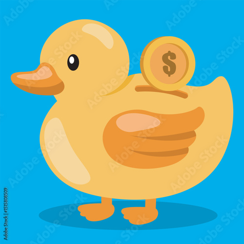 Vector Duck Piggy Bank with Dollar Coin