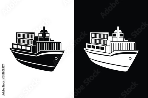 Black Cargo Ship Icon. Water Transport Silhouette for Web and App Use