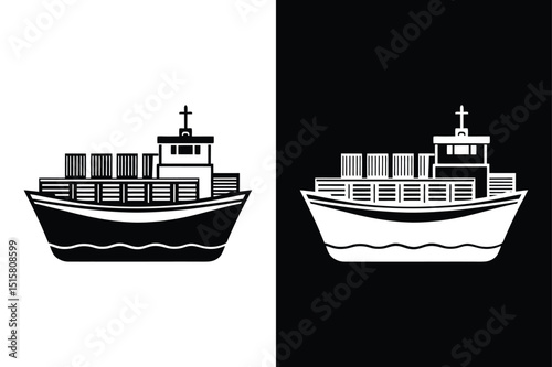 Cargo Ship Silhouette Icon. Solid Vector Design for Transport and Travel