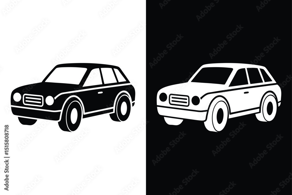 Fototapeta premium Minimalist Car Icon silhouette Vector. Illustration in Black and White