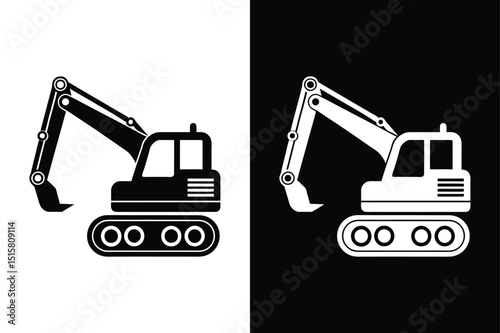 Excavator Silhouette Icon Vector. Heavy Equipment in Black and White