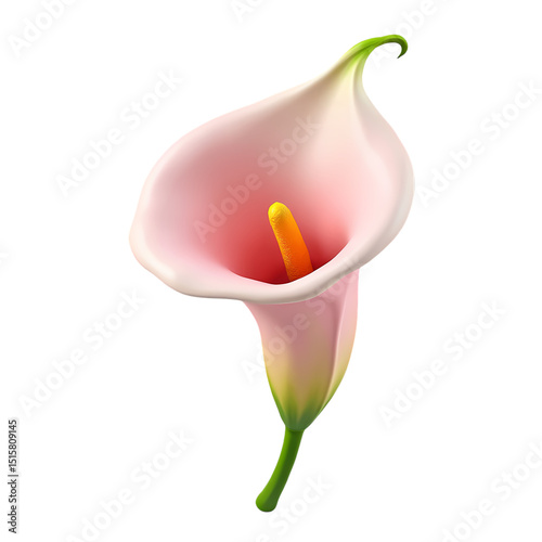 A single pink calla lily with a yellow spadix isolated in a close up view isolated on transparent background