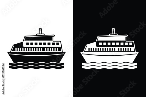 Ferry Transportation Icon Silhouette Vector in Black and White