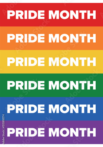 LGBT Pride Month in June. Lesbian Gay Bisexual Transgender. Celebrated annual. LGBT flag. Rainbow love concept. Human rights and tolerance. Poster, card, banner and background. Vector illustration