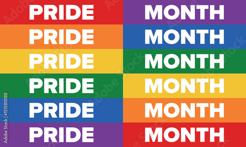LGBT Pride Month in June. Lesbian Gay Bisexual Transgender. Celebrated annual. LGBT flag. Rainbow love concept. Human rights and tolerance. Poster, card, banner and background. Vector illustration