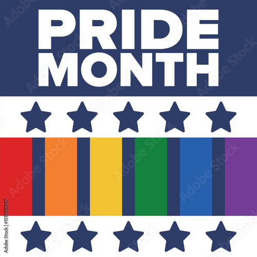 LGBT Pride Month in June. Lesbian Gay Bisexual Transgender. Celebrated annual. LGBT flag. Rainbow love concept. Human rights and tolerance. Poster, card, banner and background. Vector illustration