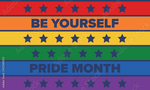 LGBT Pride Month in June. Lesbian Gay Bisexual Transgender. Celebrated annual. LGBT flag. Rainbow love concept. Human rights and tolerance. Poster, card, banner and background. Vector illustration