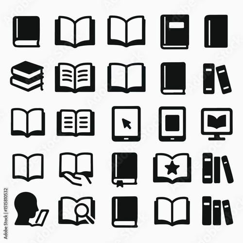 set of black and white book icons