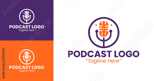 Innovative Podcast Logo with Orange and Purple Microphone Design for Branding