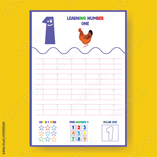Learning Number One Tracing Worksheet
