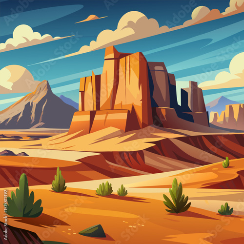 Majestic Desert Landscape. Canyon and Rock Formations at Sunset