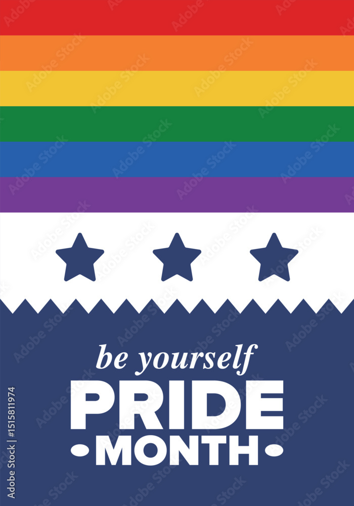 Fototapeta premium LGBT Pride Month in June. Lesbian Gay Bisexual Transgender. Celebrated annual. LGBT flag. Rainbow love concept. Human rights and tolerance. Poster, card, banner and background. Vector illustration