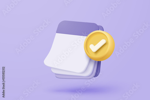 3d calendar marked date for important day in purple background. Calendar with mark for schedule appointment, event day, holiday planning concept 3d vector render isolated pastel background