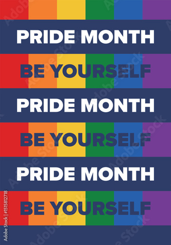 LGBT Pride Month in June. Lesbian Gay Bisexual Transgender. Celebrated annual. LGBT flag. Rainbow love concept. Human rights and tolerance. Poster, card, banner and background. Vector illustration