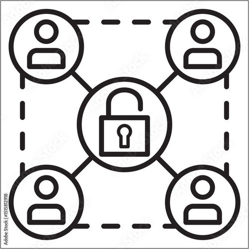 Multiple user with padlock icon. Network administrator security system icon. Icon symbol of safe, security, authentication, protection, control. Vector illustration