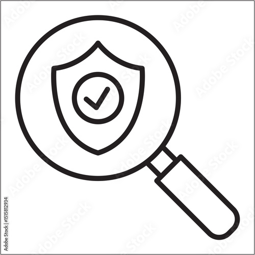 Magnifying glass with shield icon. Network cyber security system icon. Icon symbol of safe, security, authentication, protection, control. Vector illustration