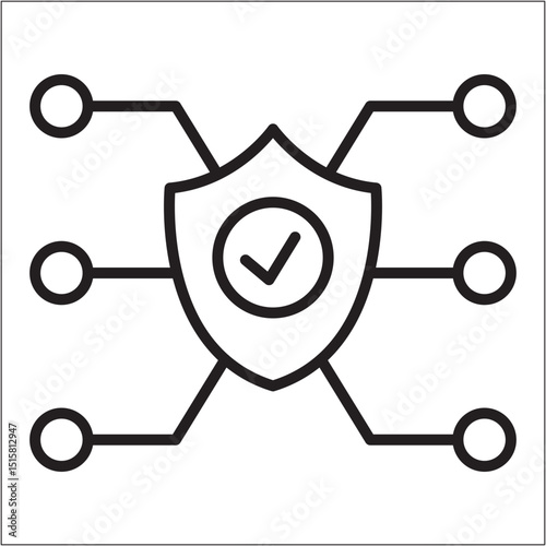 Network with shield icon. Network control security system icon. Icon symbol of safe, security, authentication, protection, control. Vector illustration