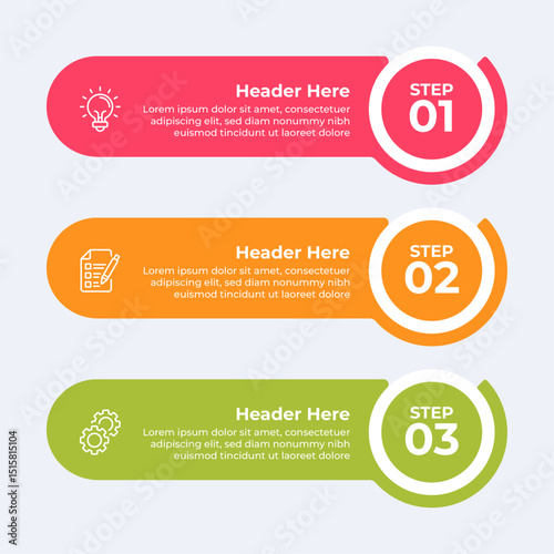 Threestep infographic with headers and description