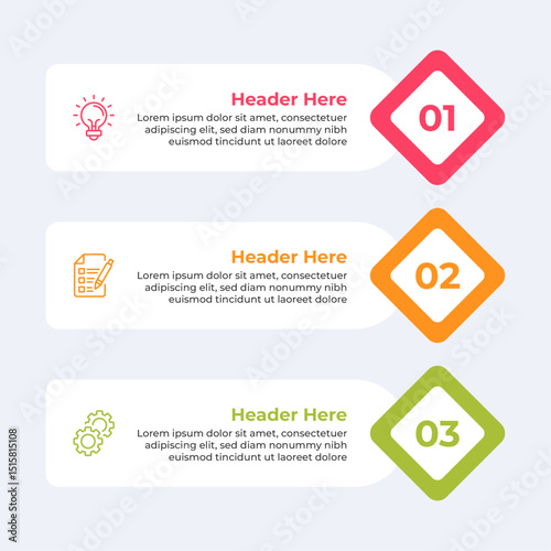 Threestep infographic with headers and description