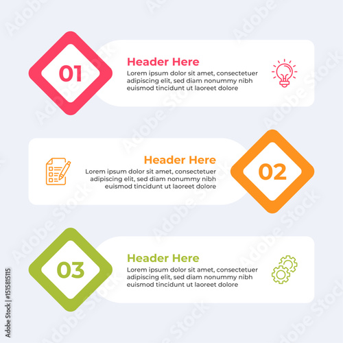 Threestep infographic with headers and description
