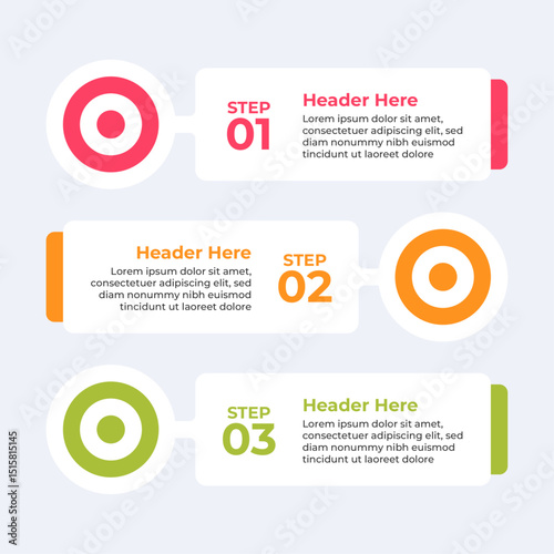 Threestep infographic with headers and description