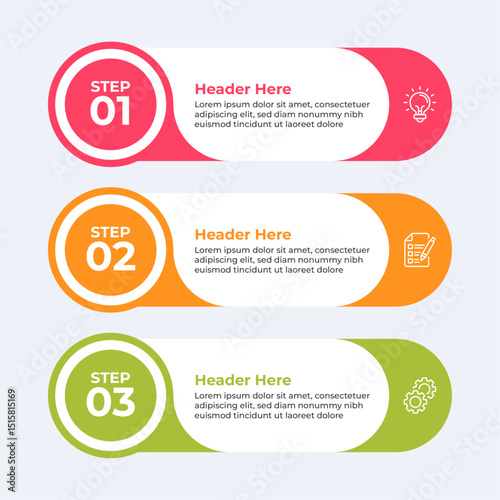 Threestep infographic with headers and description