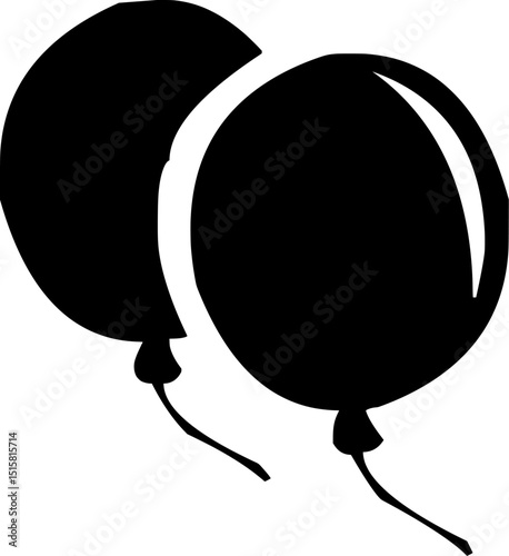 Two black silhouette balloons in a simple, stylized design, commonly used for decoration, party supplies, invitations, logos, and graphic design.