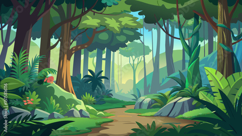 Forest Path. A Serene Journey into the Lush Green Tropical Forest