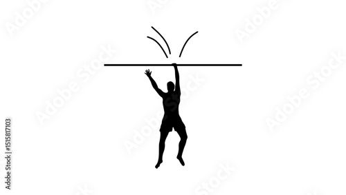 man hanging with one hand, black isolated silhouette