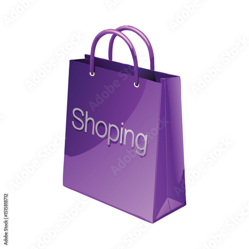 Vector Illustration of a Purple Shopping Bag with Handles on transparent background