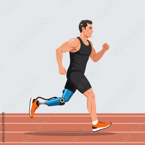 Man Running with Prosthetic Leg on Track Striving for Achievement