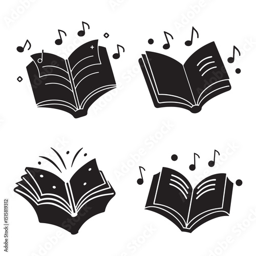 Open Book Illustrations Music Notes & Magic Sparkle Designs
