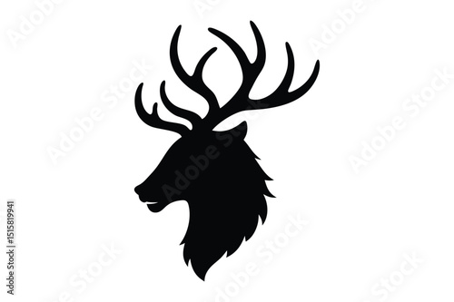 Solid black deer head silhouette icon perfect for logo and branding use