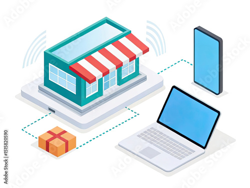 Wallpaper Mural Digital representation of a store connected to devices, illustrating e-commerce and online shopping concepts. Torontodigital.ca