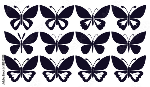 Butterfly Vector, Elegant Monochrome Butterfly Symbol on White Background
