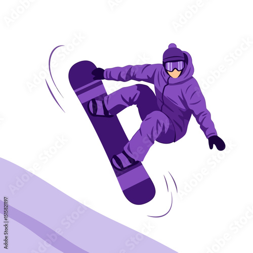 Snowboarder Performing Jump on Snowy Hill in Stylized Winter Scene