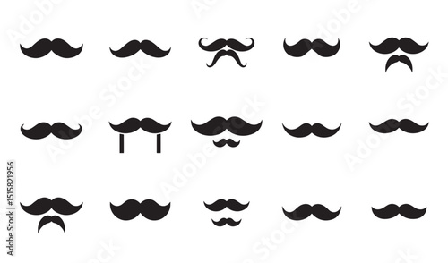 Collection of various stylish black mustache vector illustrations on a clean white background