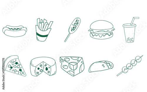 Fast Food Doodle Illustration SET