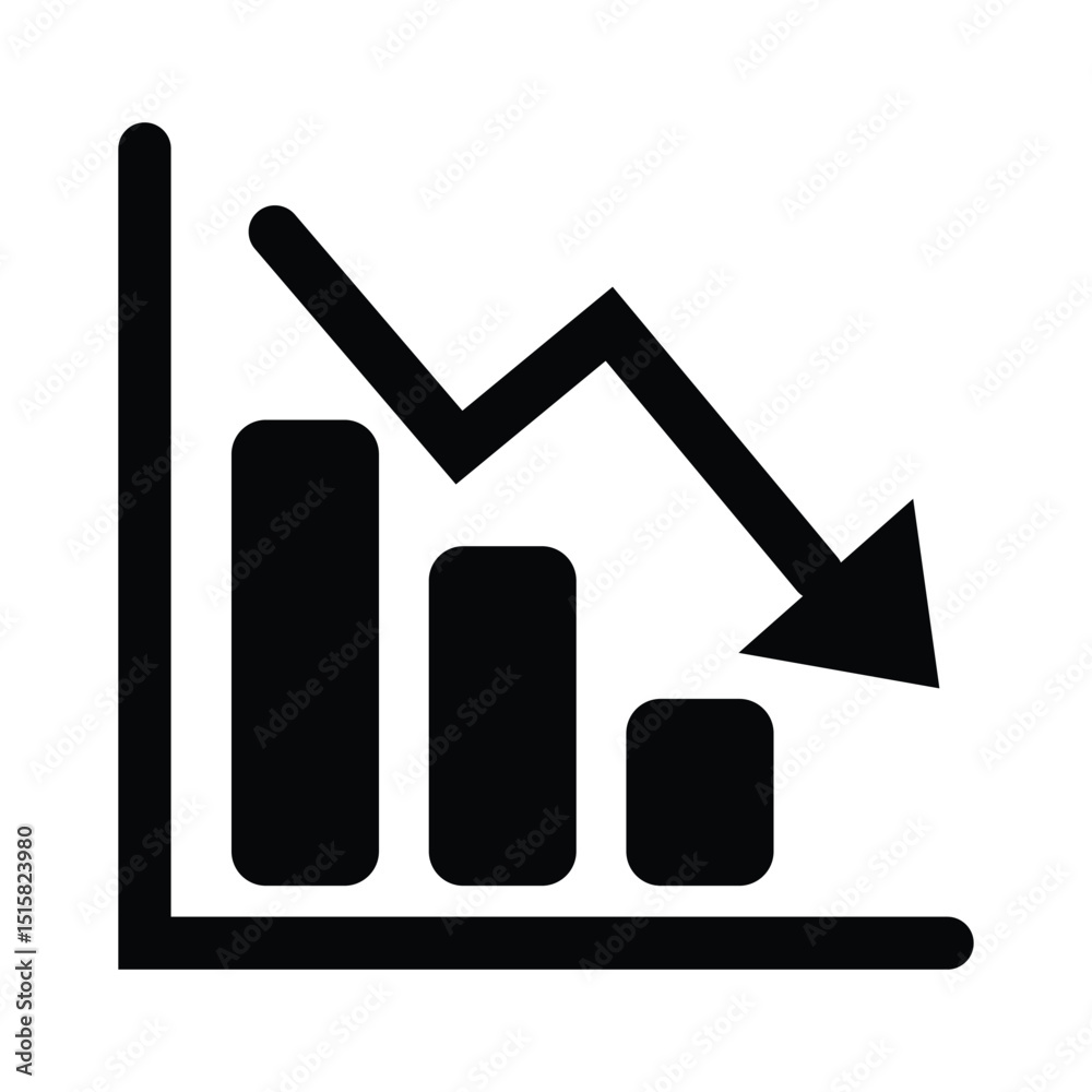 Declining Bar Graph Icon Showing Downward Trend Declining Bar Graph Icon Showing Downward Trend