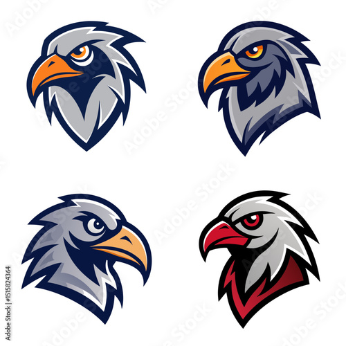 Four eagle heads in different styles with varied color palettes on a white background design set up nicely