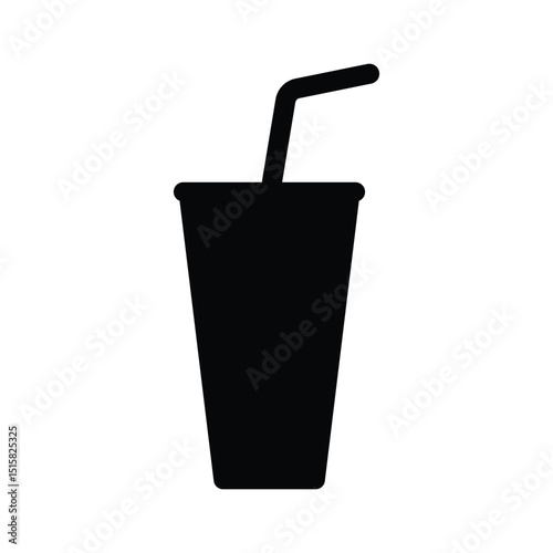 Black Silhouette of a Drink Cup with Straw Icon. A simple black silhouette of a drink cup with a straw, perfect for beverage-related designs, menus, branding, and digital media.