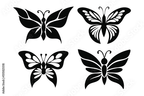 Butterfly Vector, Elegant Monochrome Butterfly Symbol on White Background

