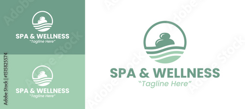 Natural Green Spa and Wellness Logo with Stone and Leaf Design for Eco-Friendly Branding
