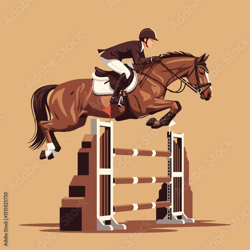 Horse and Rider Jumping Over an Obstacle in Equestrian Competition