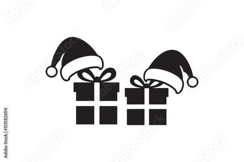 Santa hats on gift boxes silhouette vector art illustration on white background