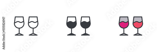 Wine glasses different style icon set
